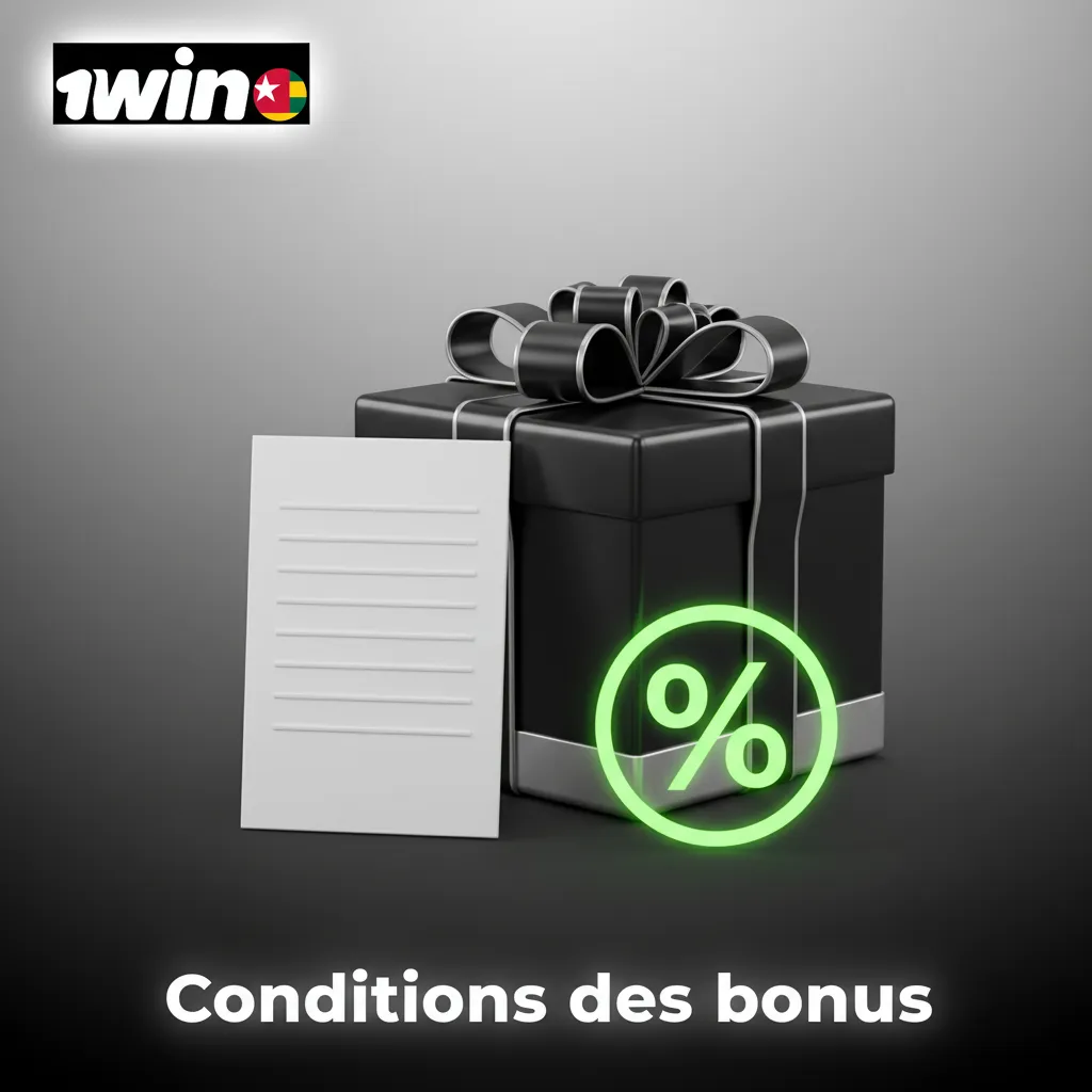 Conditions des bonus: 18+ au Togo; 1 bonus/personne; contributions: 100% machines, 10% tables/live; validité limitée.