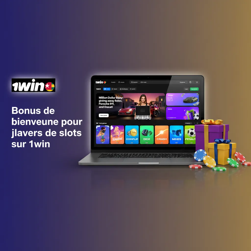 Bannière 1win: bonus de bienvenue 500% jusqu’à 577 717 XOF pour slots, dépôt min 3 000 XOF, promos et cashback, fidélité