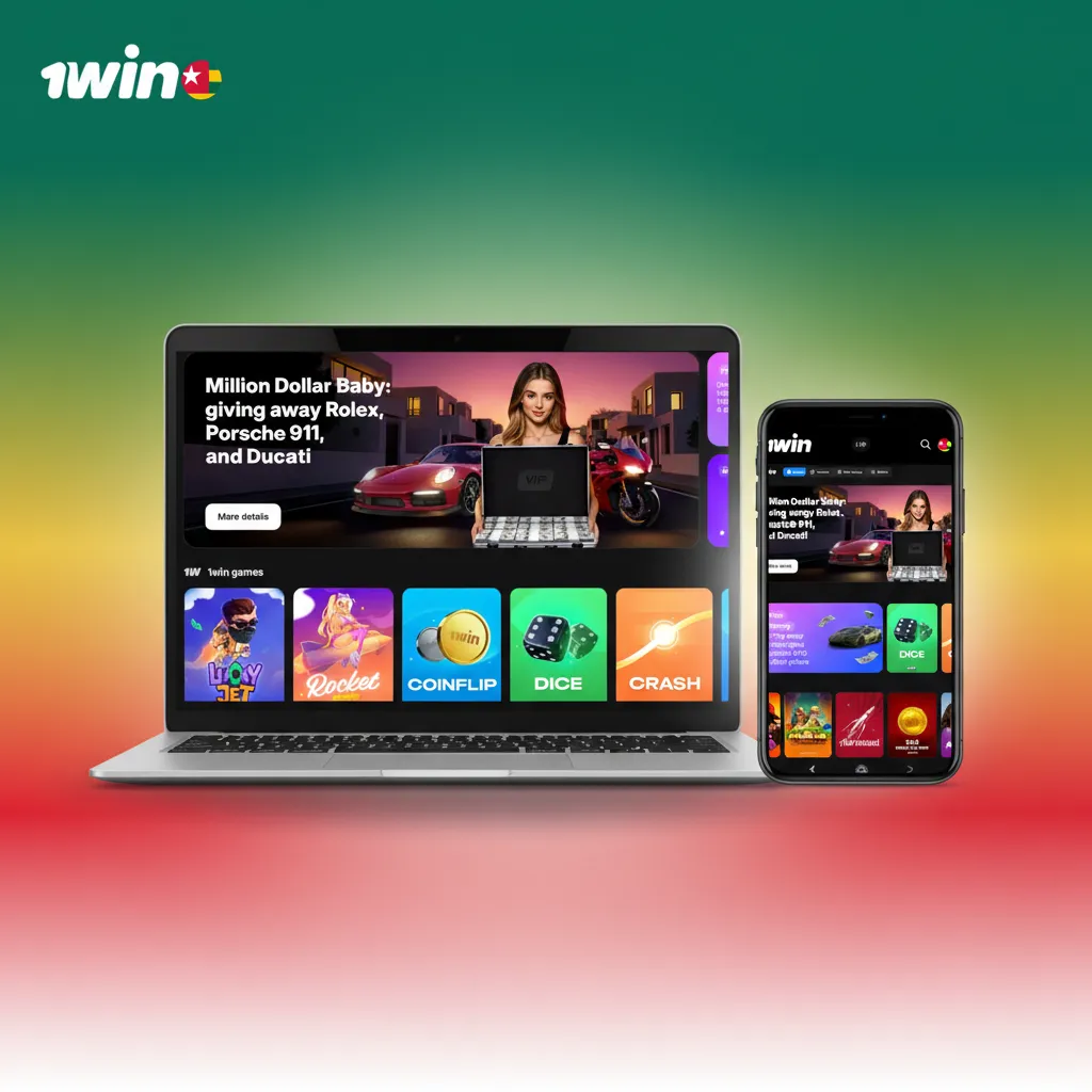 Interface 1win mobile-first; barre supérieure: Sports, Live, eSports, Casino, Live Casino, Promo, Résultats, Aide.