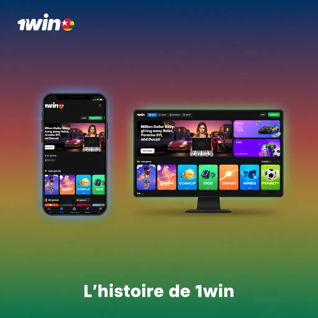 Infographie sur l’histoire de 1win: fondée en 2018, licence Curaçao, sports & casino, app, promos et cotes attractives.