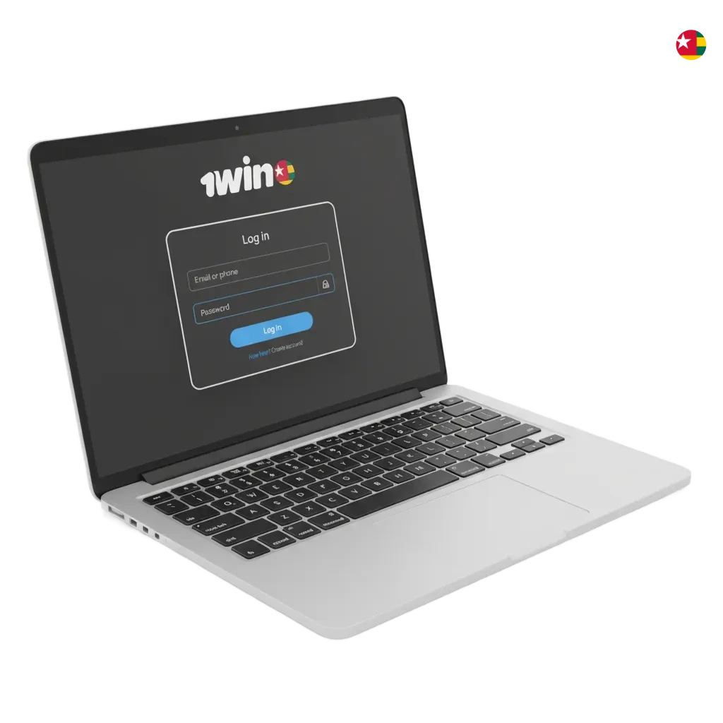 Page de connexion 1win au Togo, champs e-mail/téléphone/ID, mot de passe, 2FA, accès paris sportifs, casino et bonus.