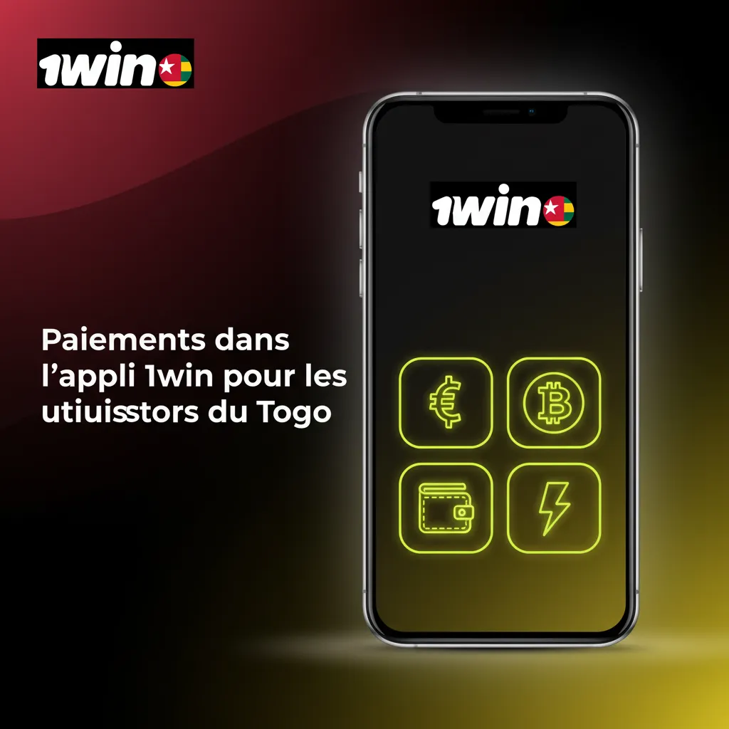 Écran de l’appli 1win Togo: Visa, Mastercard, virements, Skrill/Neteller, TMoney/Flooz, crypto; dépôts instantanés.