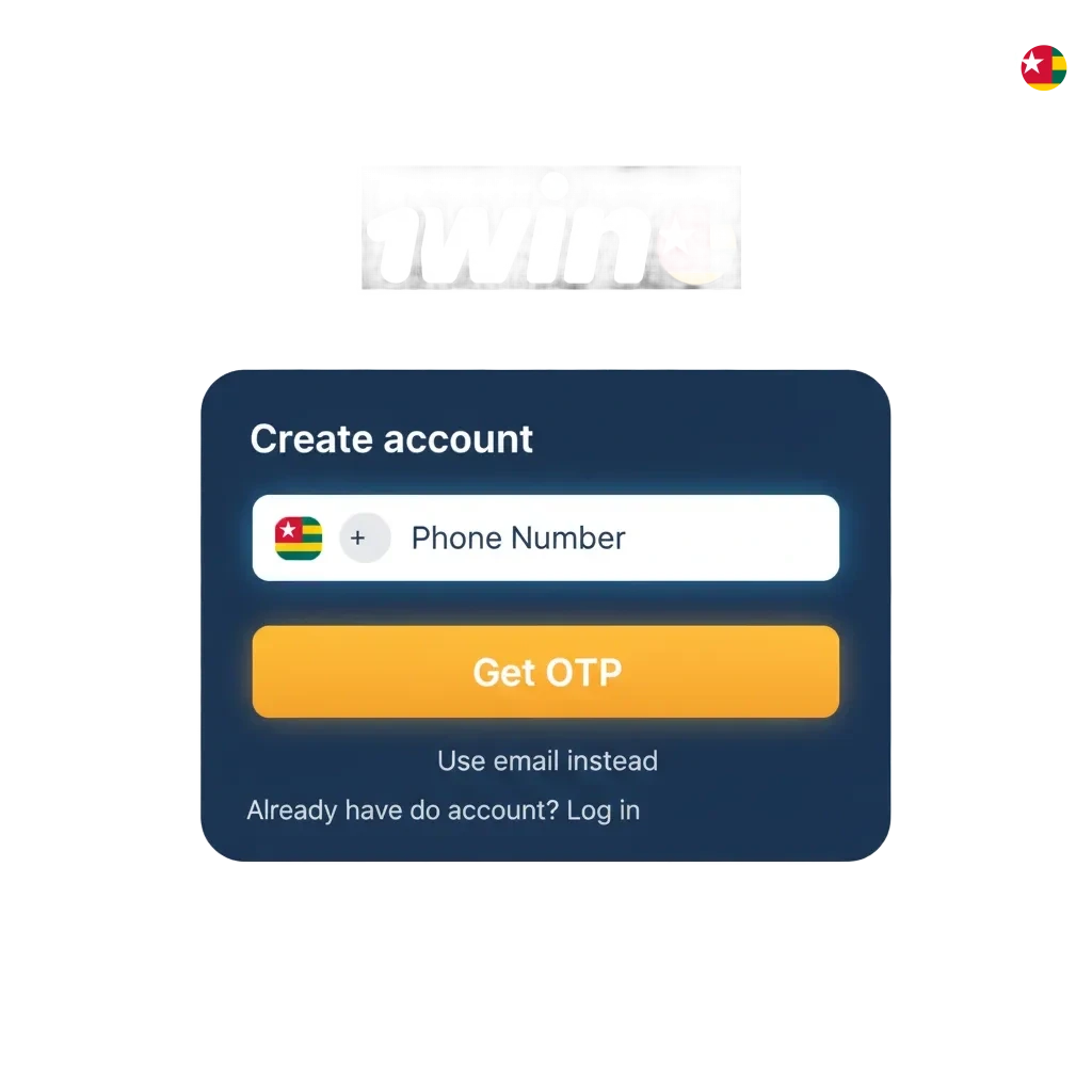 Schéma du processus 1win: inscription, connexion, vérification, site et appli, support, bonus 500% jusqu’à 577 717 XOF, Togo